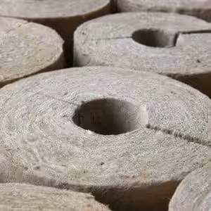 Close-up of rockwool pipe insulation rolls